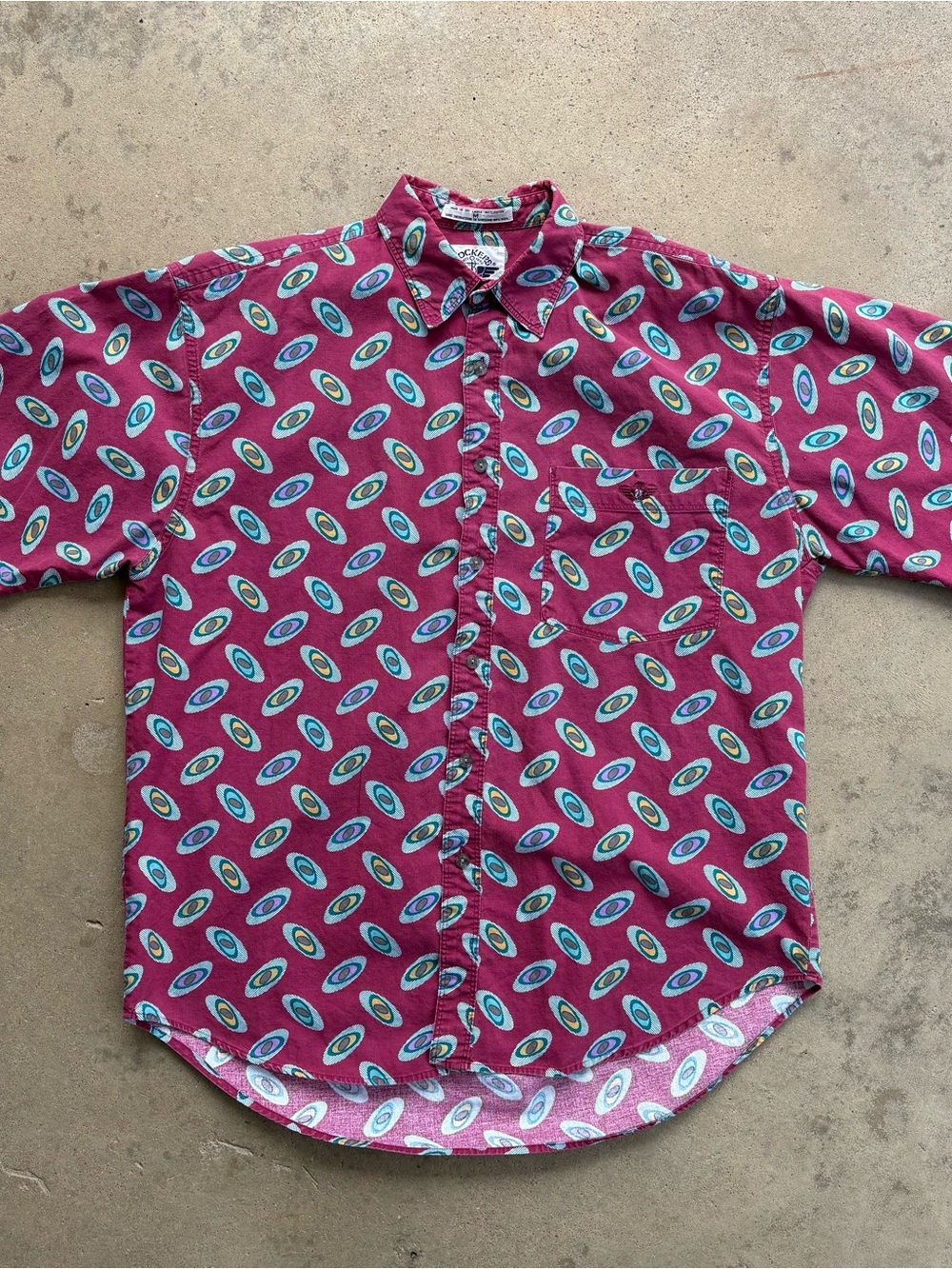 Vintage Dockers Levi's Short Sleeve Button Down Shirt Men's Medium AOP Eyeballs
